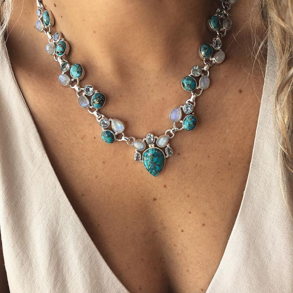 Collar de Plata S925 con Turquesa y Cuarzo Azul: Armonía y Protección para tu Espíritu