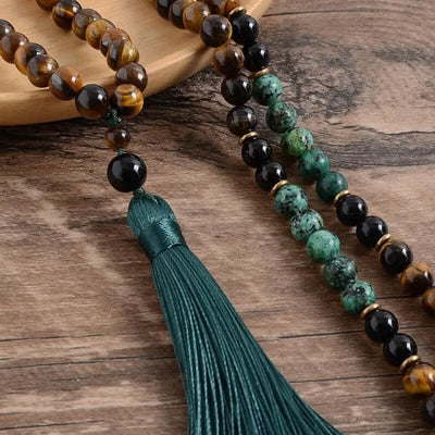 Conjunto de collar y pulsera con ojo de tigre y turquesa africana