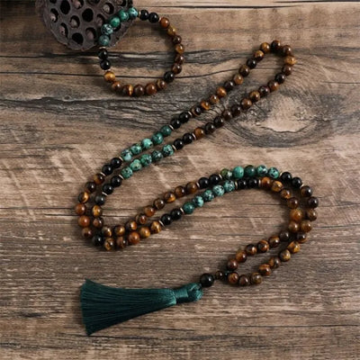 Conjunto de collar y pulsera con ojo de tigre y turquesa africana