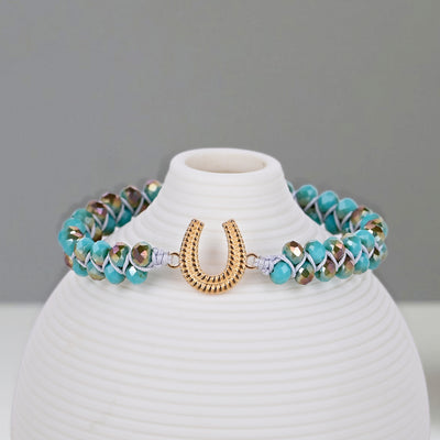 Pulsera de Cristal Checo con Amuleto de Herradura Dorada