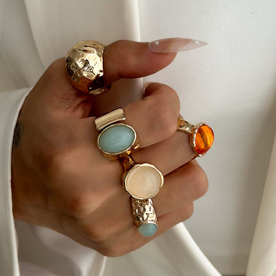 Equilibrio y Energía Positiva: Set de Anillos de Ámbar, Aventurina y Cuarzo