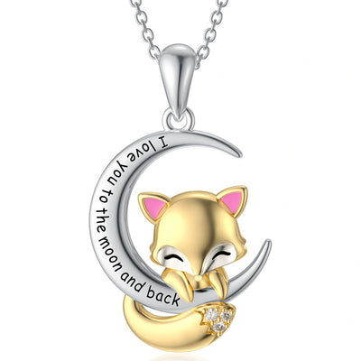 Collar zorro y luna en plata 925, encanto místico y estilo de alta gama