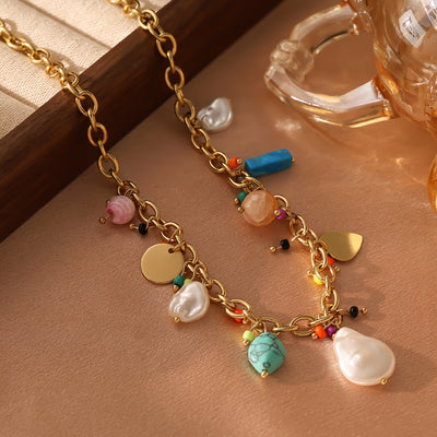 Collar de Energía y Estilo: Armonía con perlas y minerales naturales