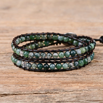 Pulsera de dos capas con ágata india natural, conexión terrenal y fuerza interior