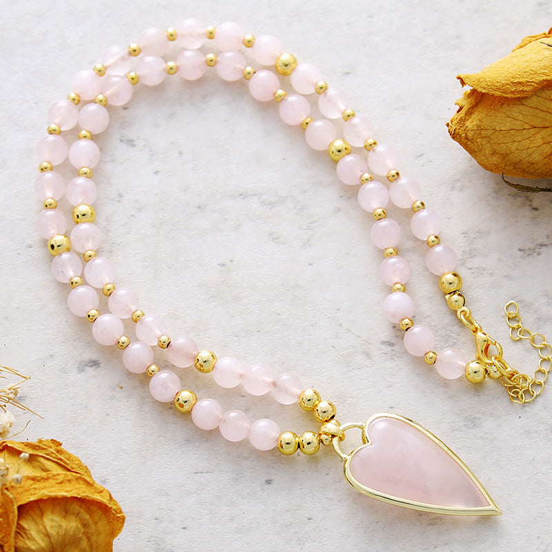 Collar de Cuarzo Rosa en Corazón – Amuleto de Amor y Armonía