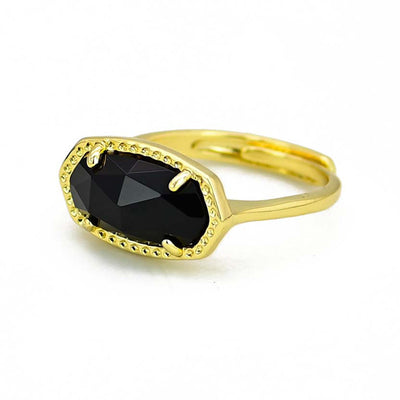 Anillo largo de obsidiana en cobre, protección energética y fuerza con carácter