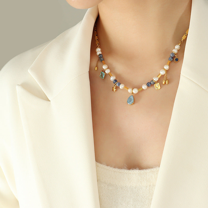 Collar Espiritual de Aventurina Azul y Perla: Fuerza Interior y Belleza Atemporal