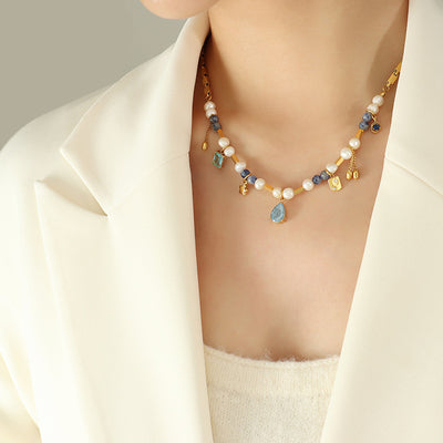 Collar Espiritual de Aventurina Azul y Perla: Fuerza Interior y Belleza Atemporal