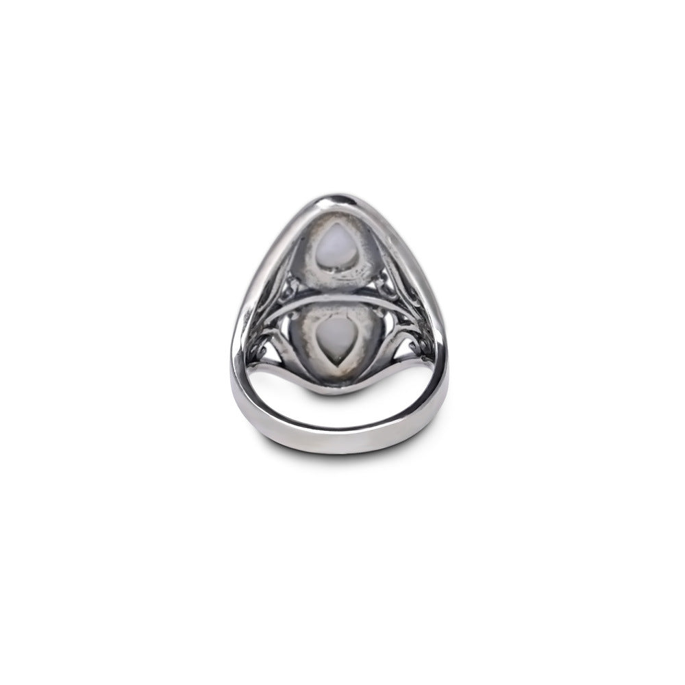 Anillo doble gota de piedra lunar en plata 925, intuición y equilibrio emocional con estilo refinado