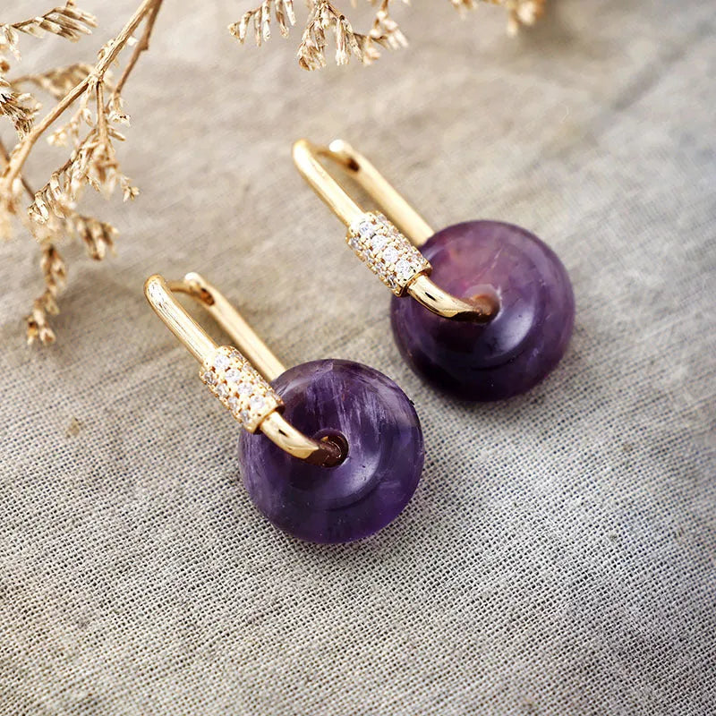 Pendientes de Amatista Natural, Cobre y Circonita: Elegancia y Energía Protectora