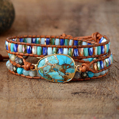 Pulsera de Cuero con Turquesa y Cuarzo Azul: Equilibra tu Energía con Elegancia