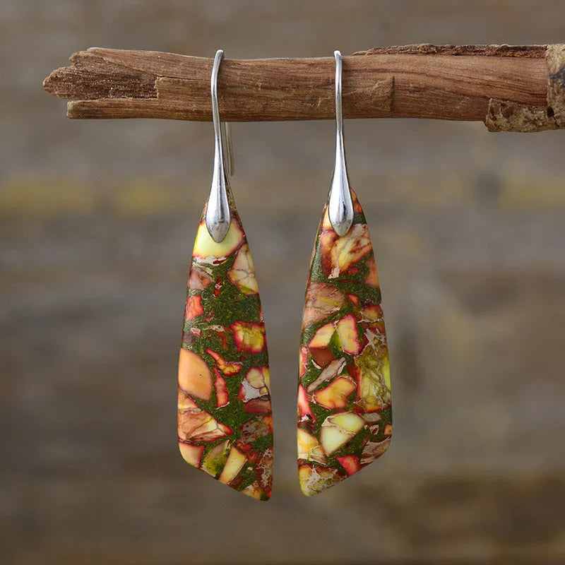 Pendientes Geométricos de Citrino y Jade Rojo: Energía y Pasión