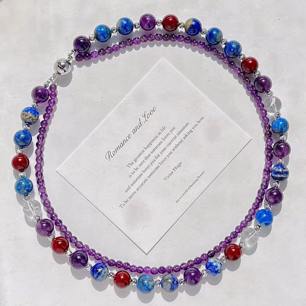 Collar Zen Doble Capa con Amatista, Lapislázuli y Cristal – Armonía, Luz y Energía Interior