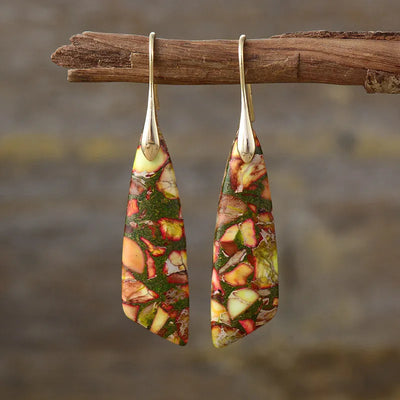 Pendientes Geométricos de Citrino y Jade Rojo: Energía y Pasión