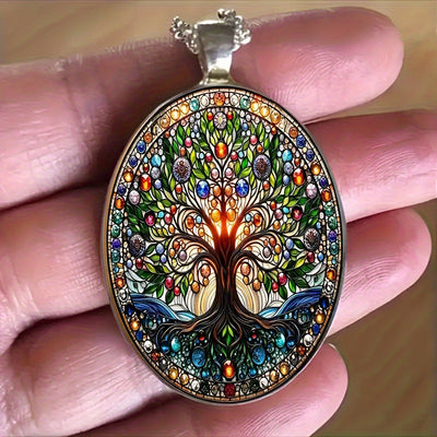 Collar Árbol de la Vida Zen con Cristal Ovalado – Luz, Equilibrio y Armonía Interior