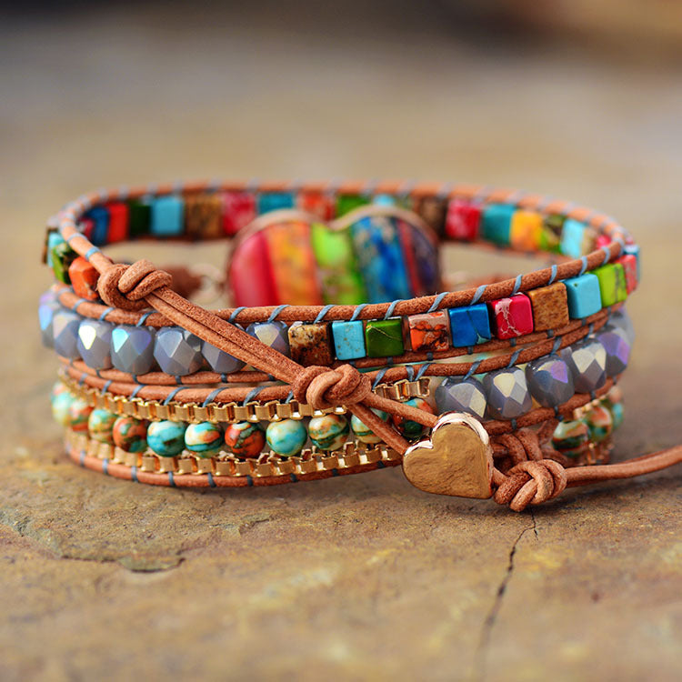 Pulsera Multicapa con Corazón de Piedra Imperial