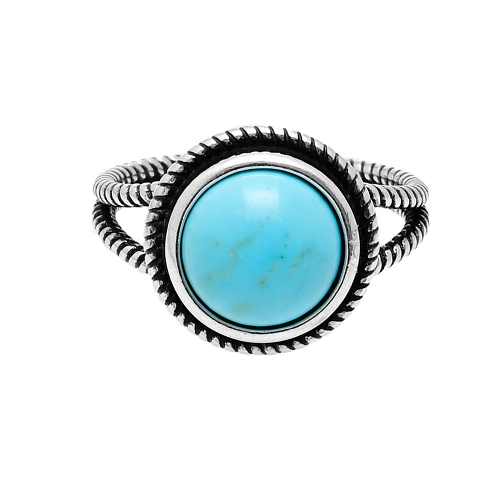 Anillo de turquesa natural redonda con base de cobre, fuerza espiritual y belleza terrenal