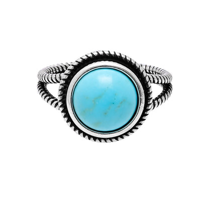 Anillo de turquesa natural redonda con base de cobre, fuerza espiritual y belleza terrenal