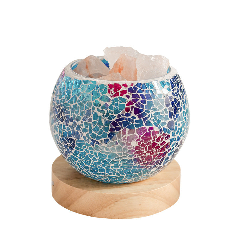 Lámpara de Sal con Mosaico y Aceite Esencial – Luz de Paz y Energía Armoniosa