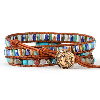 Pulsera de Cuero con Turquesa y Cuarzo Azul: Equilibra tu Energía con Elegancia