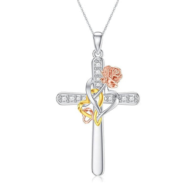 Collar cruz rosa en plata 925, símbolo de fe serena y feminidad espiritual