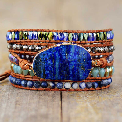 Pulsera Multicapa de Lapislázuli y Cuero