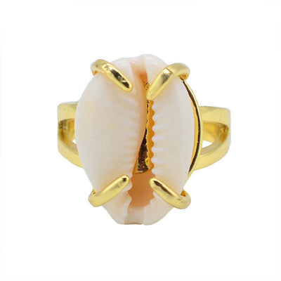 Anillo ajustable con concha natural hueca, alma oceánica y fluidez emocional