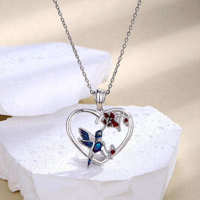 Collar colibrí, flor y amor en plata 925, símbolo de libertad, dulzura y conexión emocional