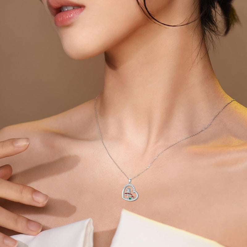 Collar corazón con rana y hongo en plata 925, joya mágica y original