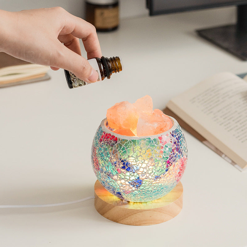 Lámpara de Sal con Mosaico y Aceite Esencial – Luz de Paz y Energía Armoniosa
