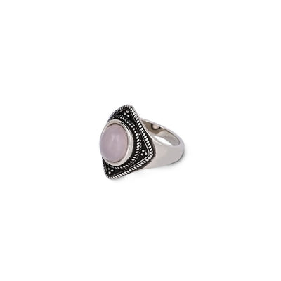 Anillo de cuarzo rosa natural con base de cobre, amor propio y calidez vibracional