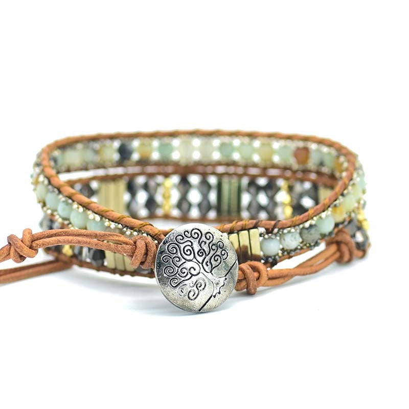 Pulsera de dos capas con hematita y colgante del árbol de la vida, protección y crecimiento consciente