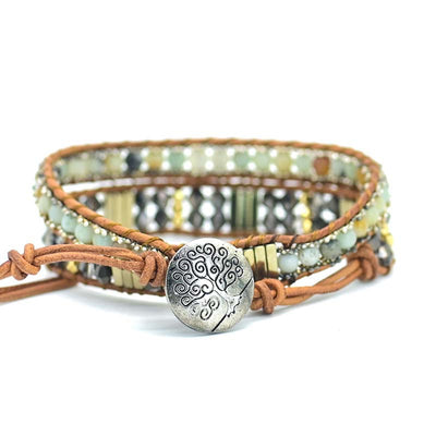 Pulsera de dos capas con hematita y colgante del árbol de la vida, protección y crecimiento consciente