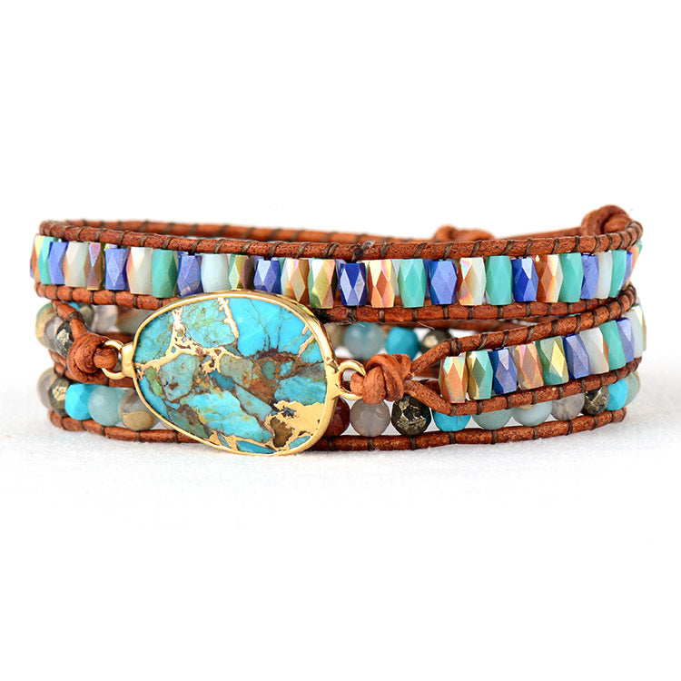 Pulsera de Cuero con Turquesa y Cuarzo Azul: Equilibra tu Energía con Elegancia