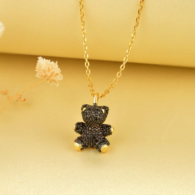 Collar de oso brillante en plata 925 bañado en oro de 14 quilates