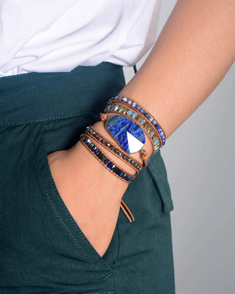 Pulsera Multicapa de Lapislázuli y Cuero