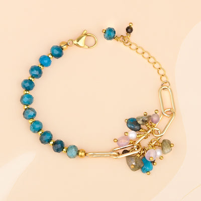 Pulsera de apatita con flor y bola, claridad mental y energía creativa en armonía