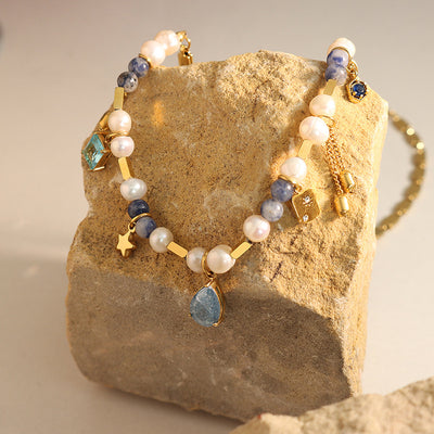 Collar Espiritual de Aventurina Azul y Perla: Fuerza Interior y Belleza Atemporal