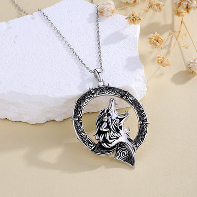 Collar cabeza de lobo en plata negra 925, símbolo de fuerza y libertad interior