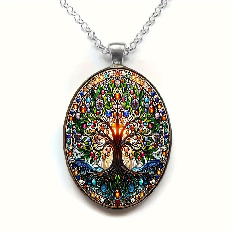 Collar Árbol de la Vida Zen con Cristal Ovalado – Luz, Equilibrio y Armonía Interior