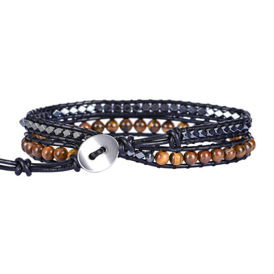 Pulsera tejida a mano de dos capas con ágata natural envuelta, equilibrio y autenticidad artesanal