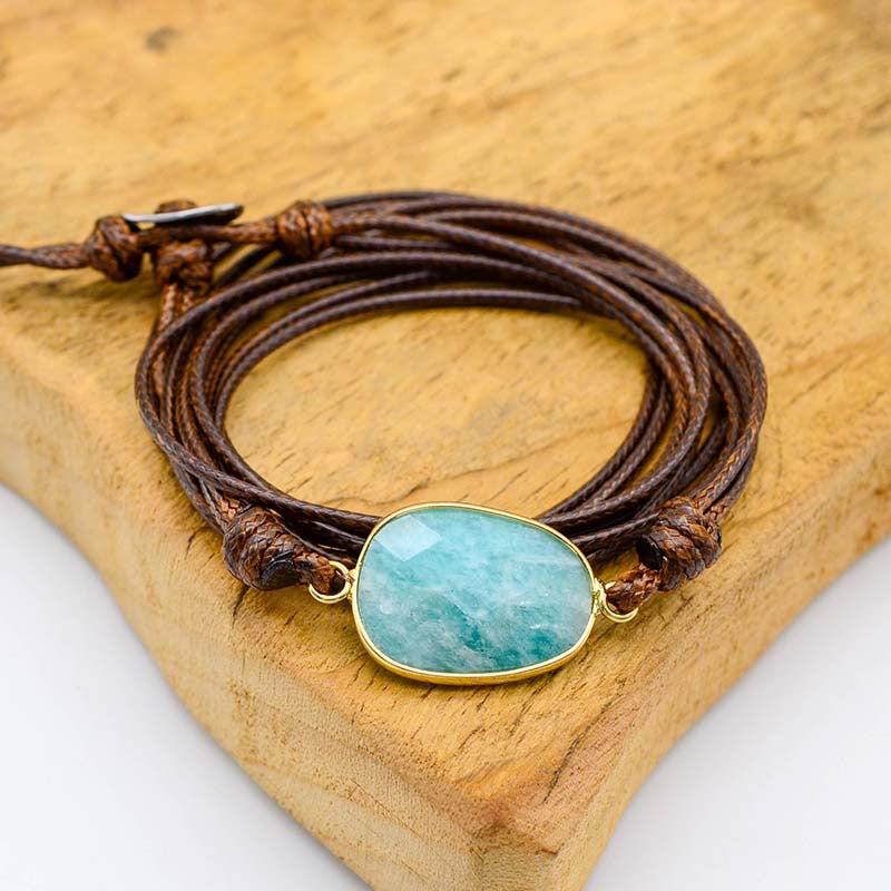 Pulsera de Amazonita Multicapa Tejida a Mano