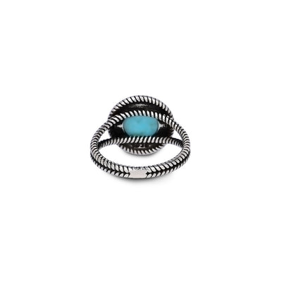 Anillo de turquesa natural redonda con base de cobre, fuerza espiritual y belleza terrenal
