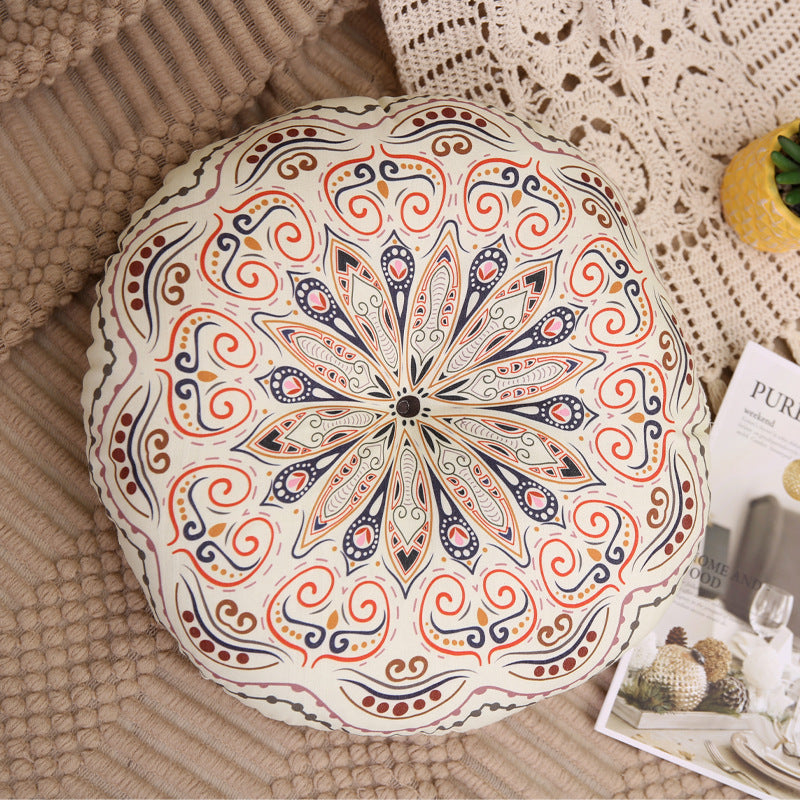 Cojín Redondo Étnico Mandala Beige – Algodón y Lino 40 cm