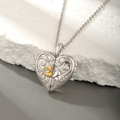 Collar relicario de amor en plata 925, con compartimento para foto y diseño moderno