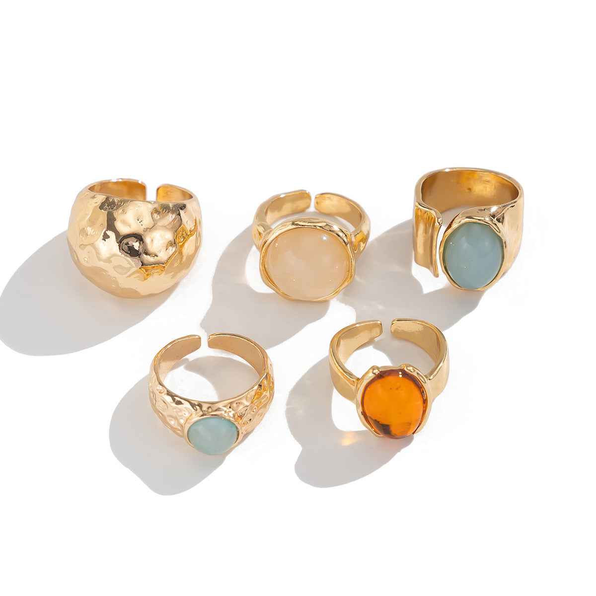Equilibrio y Energía Positiva: Set de Anillos de Ámbar, Aventurina y Cuarzo