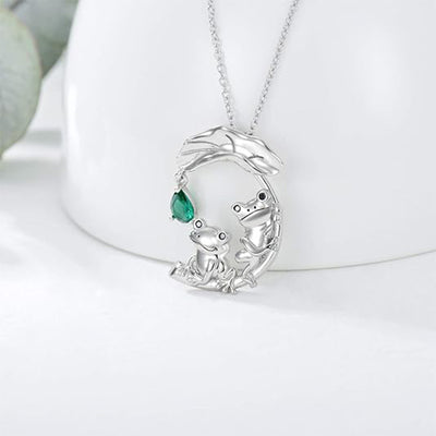 Collar hoja de loto con ranita en plata 925, diseño tierno y espiritual