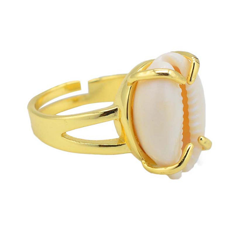 Anillo ajustable con concha natural hueca, alma oceánica y fluidez emocional
