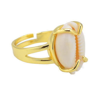 Anillo ajustable con concha natural hueca, alma oceánica y fluidez emocional