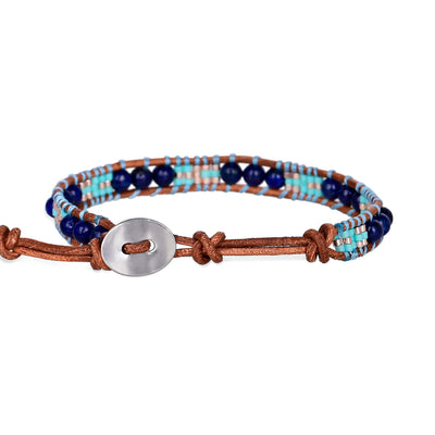 Pulsera de una capa con cuentas de lapislázuli en forma de arroz, claridad y protección interior